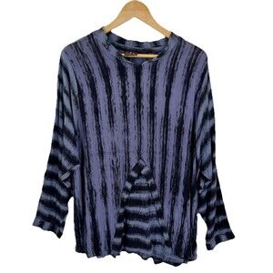 Kusnadi Blue Crinkled Top Artsy Coastal Batik Style O/S Measures Like A L Large